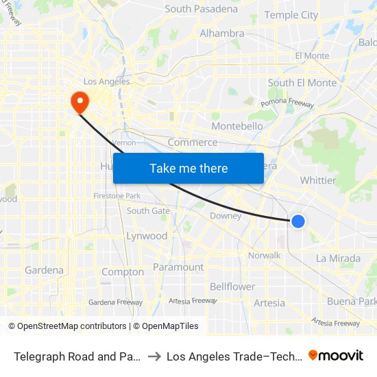 Telegraph Road and Painter Avenue to Los Angeles Trade–Technical College map