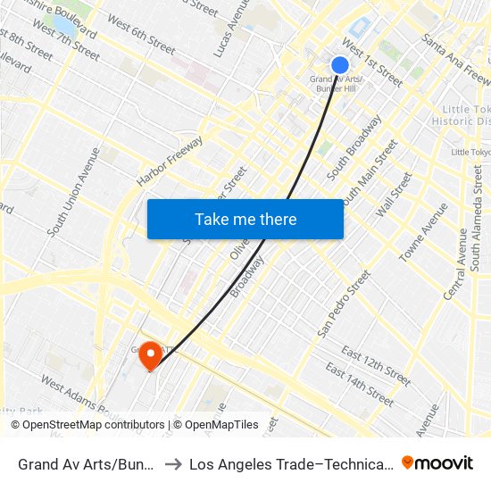 Grand Av Arts/Bunker Hill to Los Angeles Trade–Technical College map