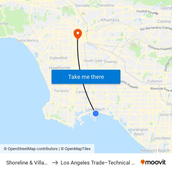 Shoreline & Village W to Los Angeles Trade–Technical College map