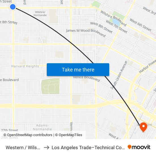 Western / Wilshire to Los Angeles Trade–Technical College map