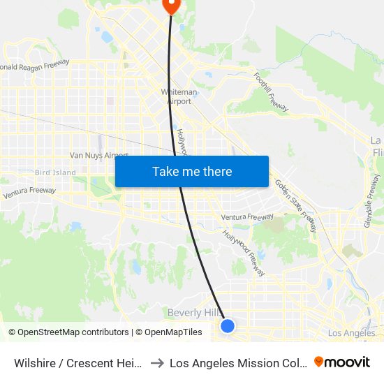 Wilshire / Crescent Heights to Los Angeles Mission College map