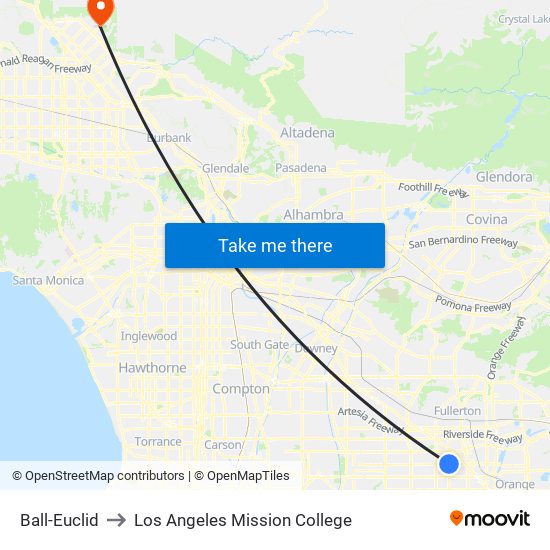 Ball-Euclid to Los Angeles Mission College map