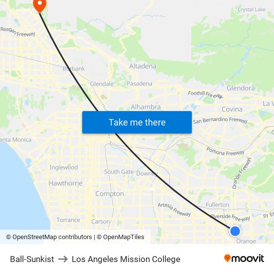 Ball-Sunkist to Los Angeles Mission College map