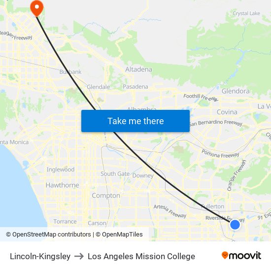 Lincoln-Kingsley to Los Angeles Mission College map