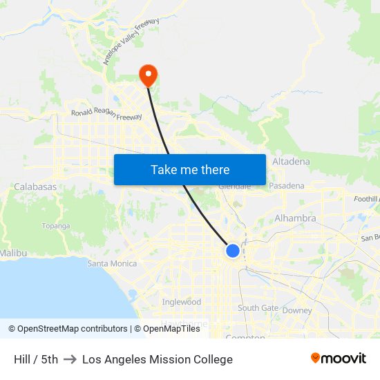 Hill / 5th to Los Angeles Mission College map