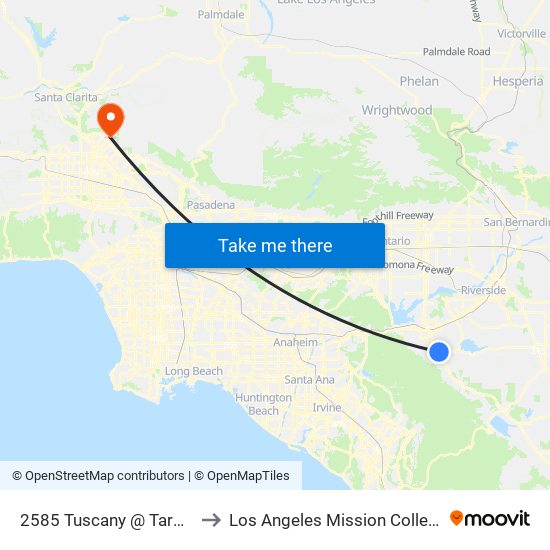 2585 Tuscany @ Target to Los Angeles Mission College map