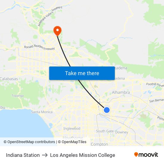 Indiana Station to Los Angeles Mission College map