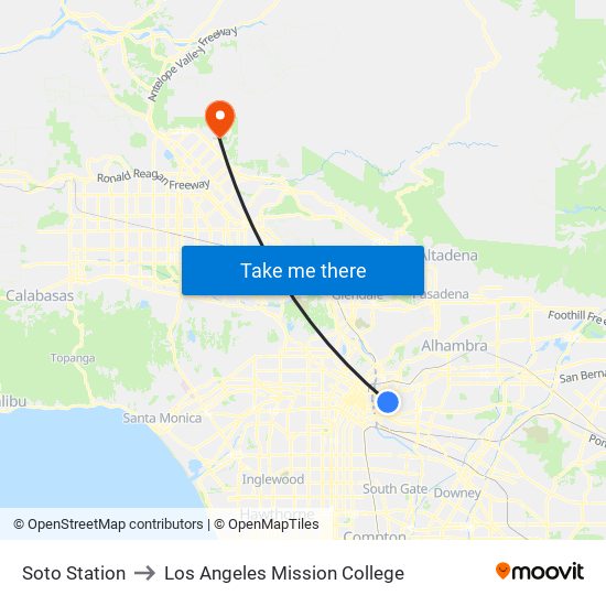 Soto Station to Los Angeles Mission College map