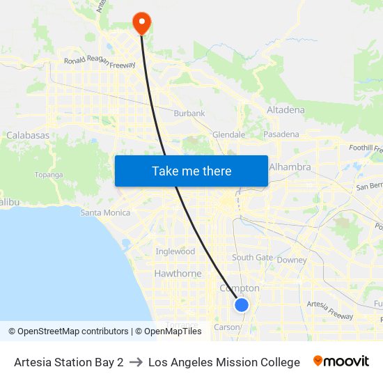 Artesia Station Bay 2 to Los Angeles Mission College map