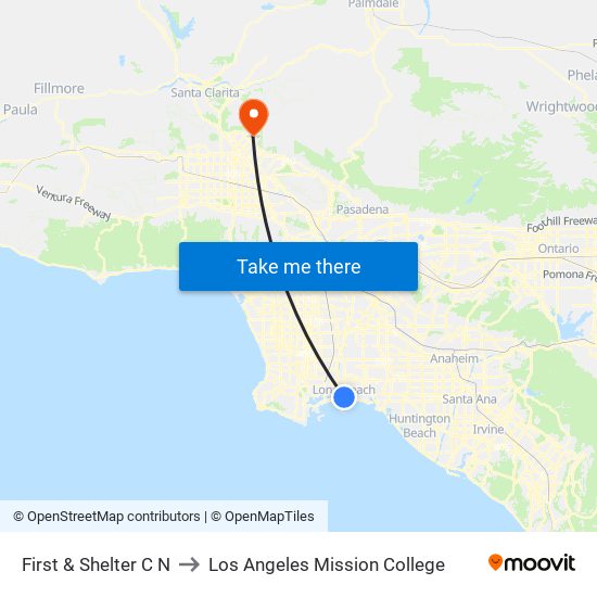 First & Shelter C N to Los Angeles Mission College map