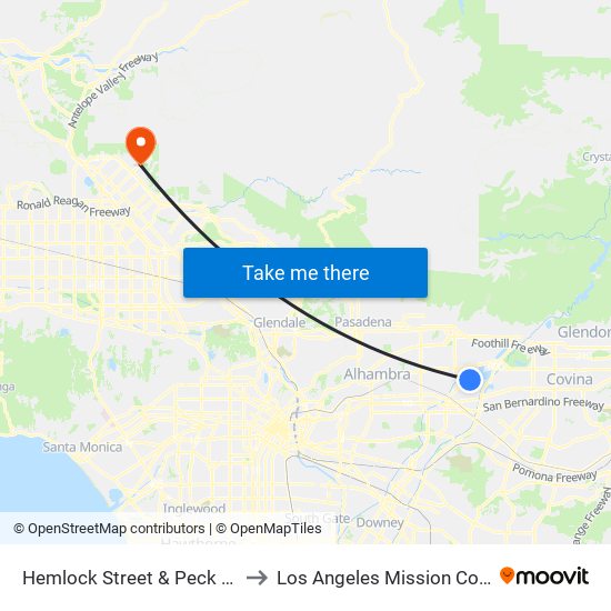 Hemlock Street & Peck Road to Los Angeles Mission College map