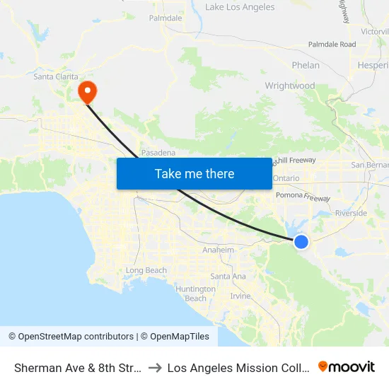 Sherman Ave & 8th Street to Los Angeles Mission College map