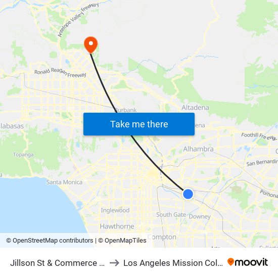 Jillson St & Commerce Way to Los Angeles Mission College map