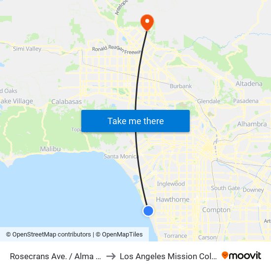 Rosecrans Ave. / Alma Ave. to Los Angeles Mission College map
