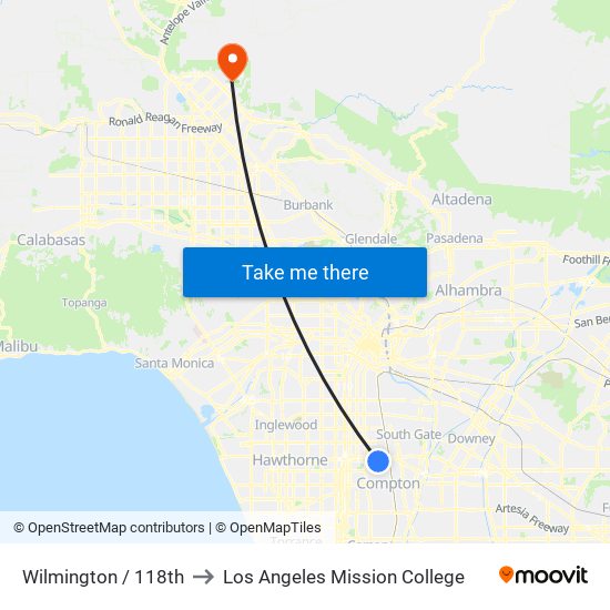 Wilmington / 118th to Los Angeles Mission College map