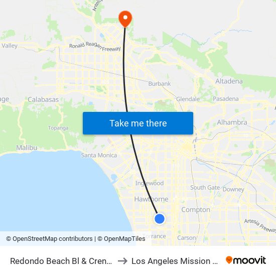 Redondo Beach Bl & Crenshaw Bl to Los Angeles Mission College map