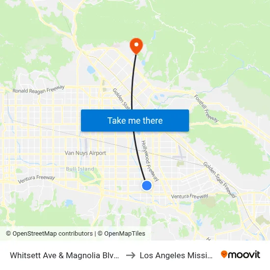 Whitsett Ave & Magnolia Blvd Southbound to Los Angeles Mission College map