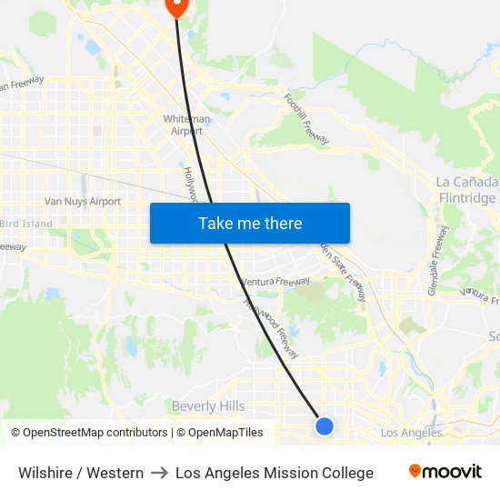 Wilshire / Western to Los Angeles Mission College map