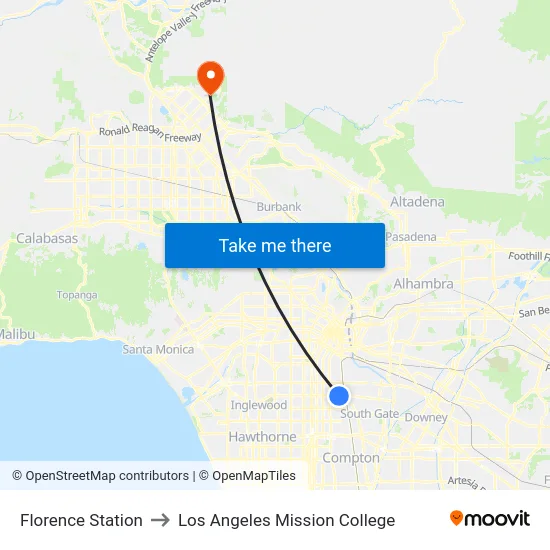 Florence Station to Los Angeles Mission College map