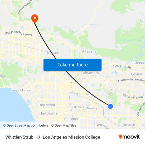 Whittier/Strub to Los Angeles Mission College map