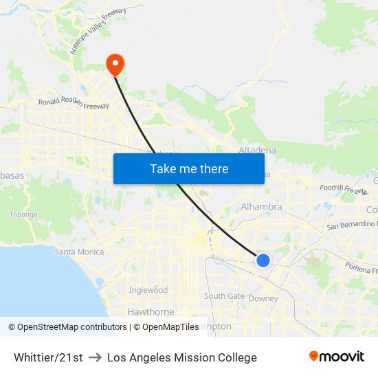 Whittier/21st to Los Angeles Mission College map