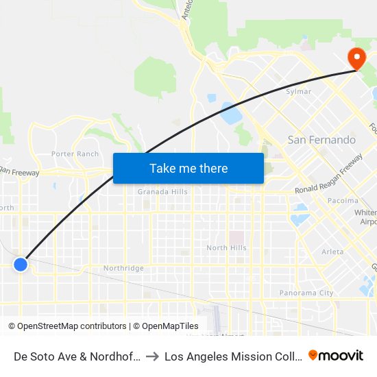 De Soto Ave & Nordhoff St to Los Angeles Mission College map