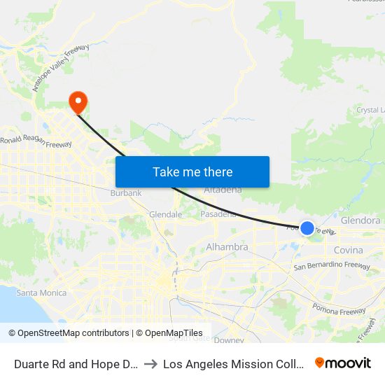 Duarte Rd and Hope Dr E to Los Angeles Mission College map