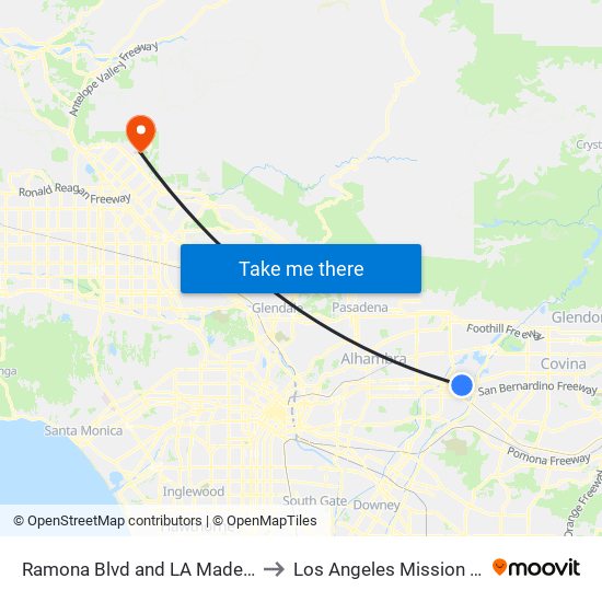 Ramona Blvd and LA Madera Ave W to Los Angeles Mission College map