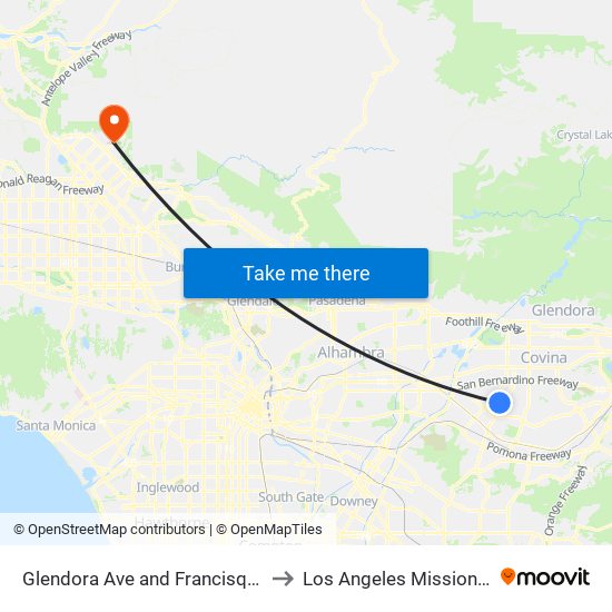 Glendora Ave and Francisquito Ave N to Los Angeles Mission College map