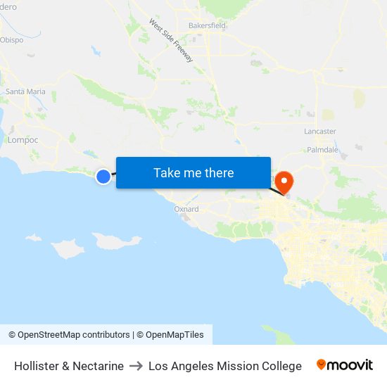 Hollister & Nectarine to Los Angeles Mission College map