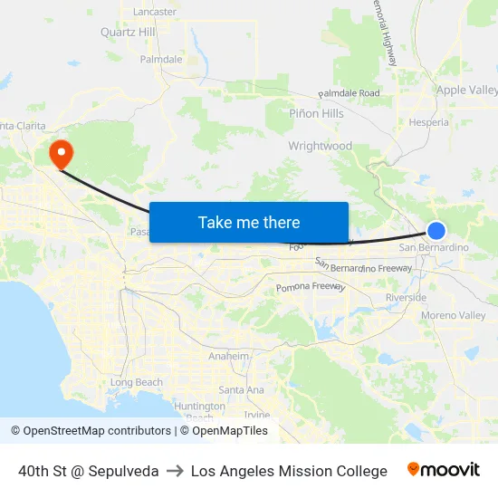 40th St @ Sepulveda to Los Angeles Mission College map