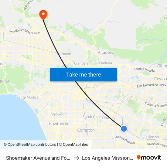 Shoemaker Avenue and Foster Road to Los Angeles Mission College map