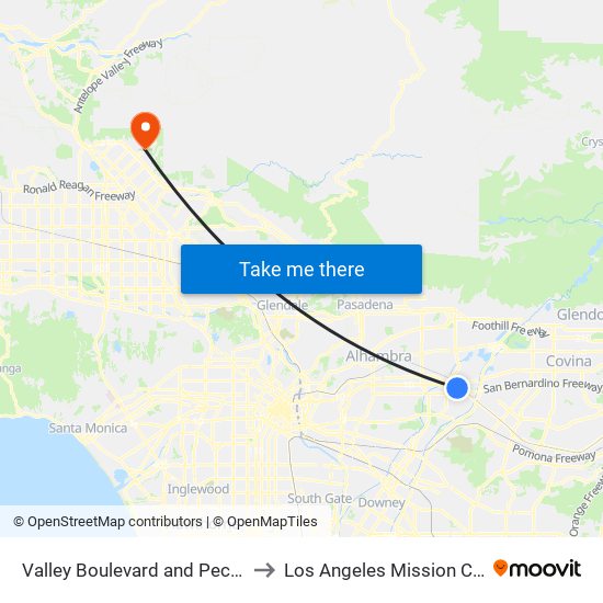 Valley Boulevard and Peck Road to Los Angeles Mission College map