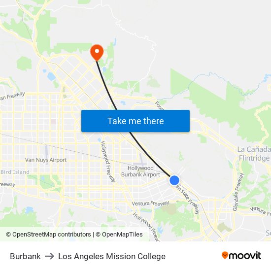 Bbk to Los Angeles Mission College map