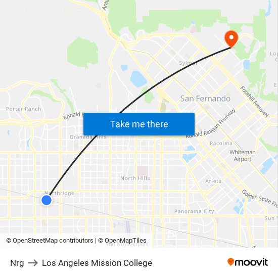 Nrg to Los Angeles Mission College map