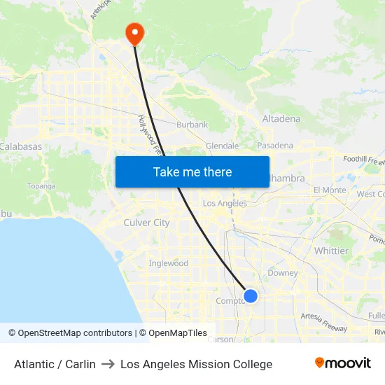 Atlantic / Carlin to Los Angeles Mission College map