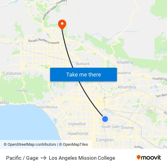 Pacific / Gage to Los Angeles Mission College map