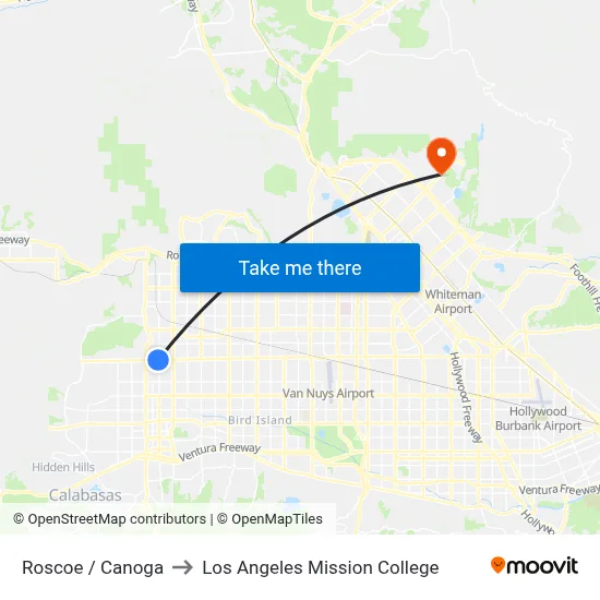 Roscoe / Canoga to Los Angeles Mission College map