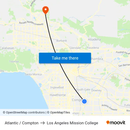 Atlantic / Compton to Los Angeles Mission College map