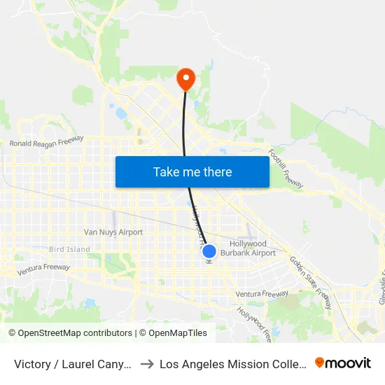 Victory / Laurel Canyon to Los Angeles Mission College map