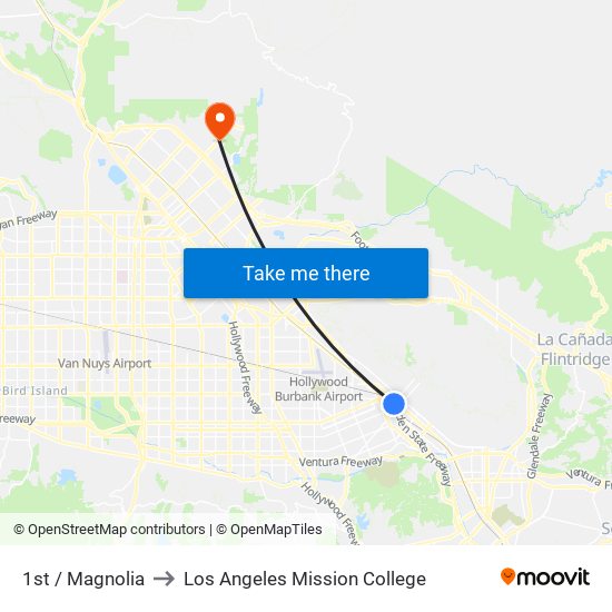 1st / Magnolia to Los Angeles Mission College map