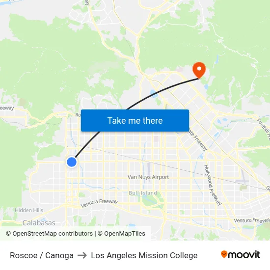 Roscoe / Canoga to Los Angeles Mission College map