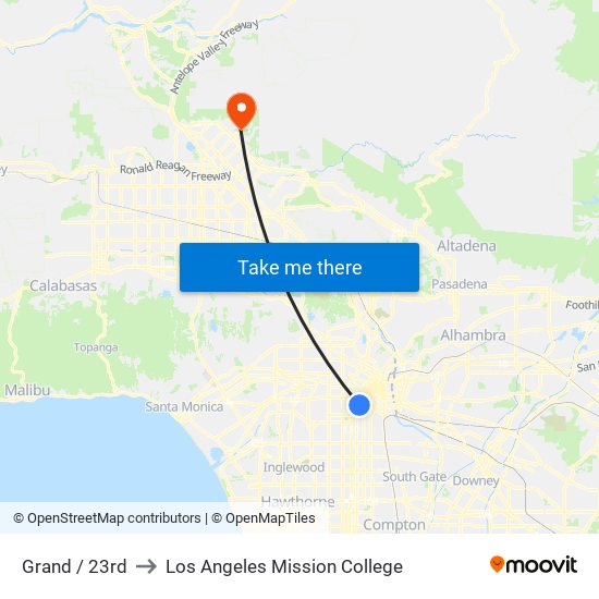 Grand / 23rd to Los Angeles Mission College map