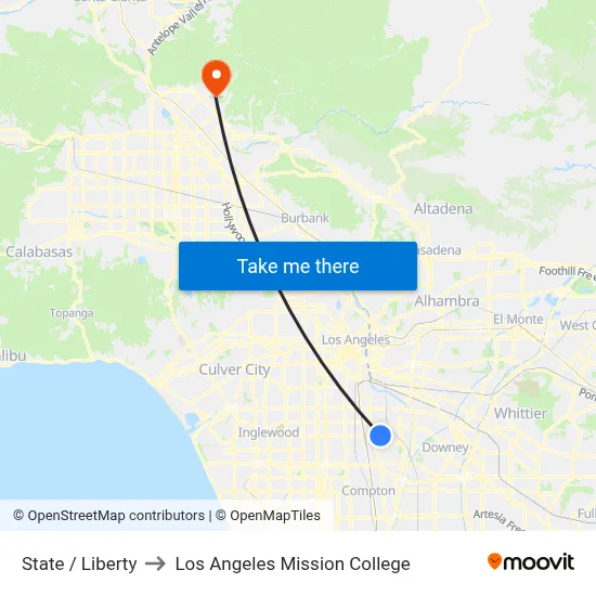 State / Liberty to Los Angeles Mission College map