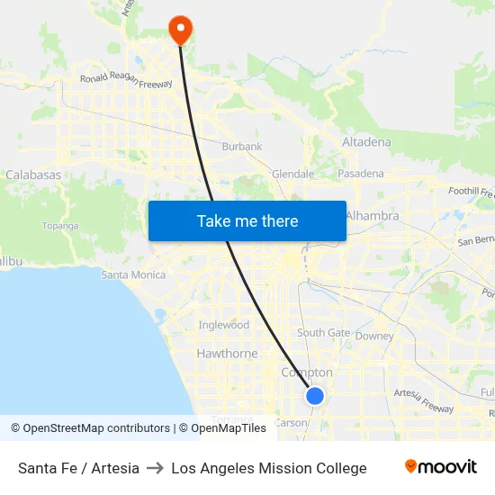 Santa Fe / Artesia to Los Angeles Mission College map
