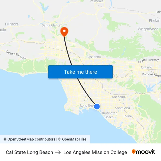 Cal State Long Beach to Los Angeles Mission College map