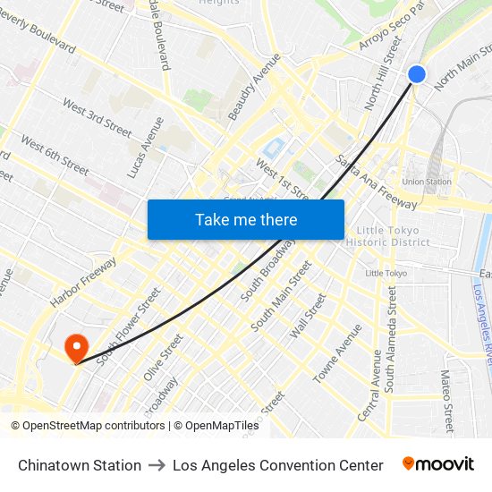 Chinatown Station to Los Angeles Convention Center map