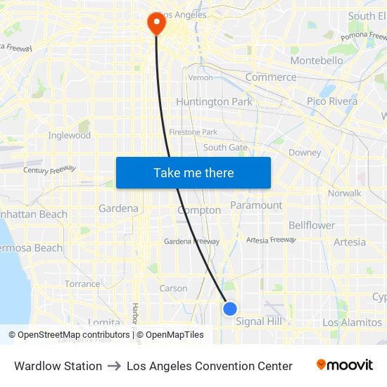 Wardlow Station to Los Angeles Convention Center map