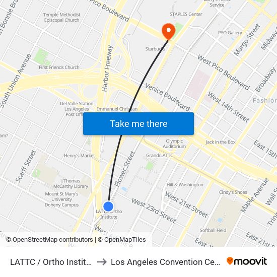 LATTC / Ortho Institute to Los Angeles Convention Center map