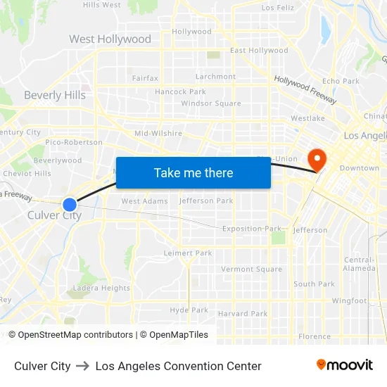 Culver City to Los Angeles Convention Center map
